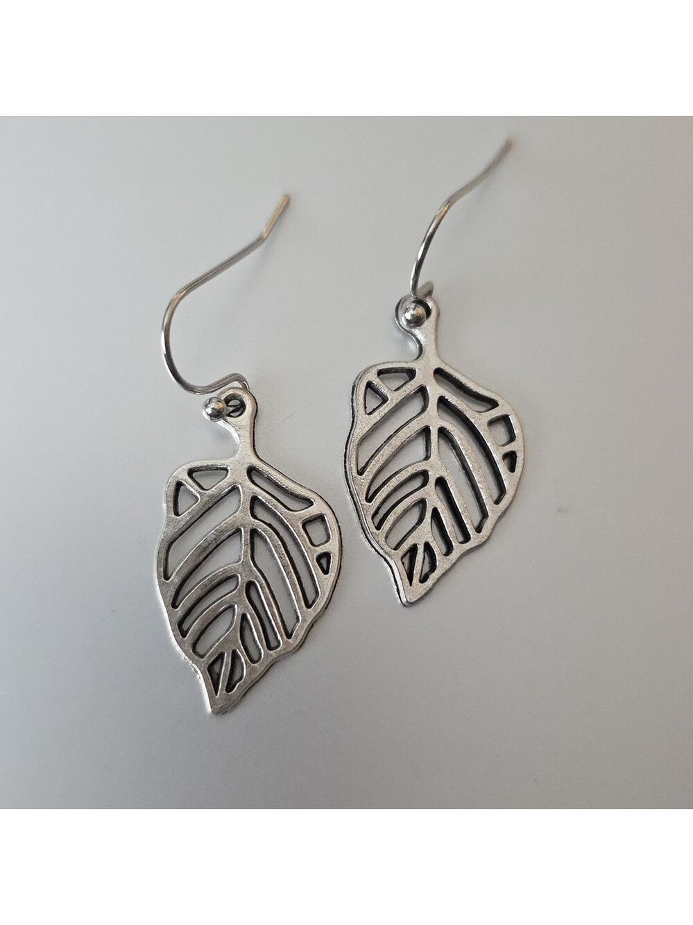 Silver Leaf Earrings Lightweight 925 French Style Posts
